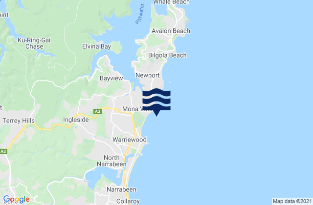 Mapa da tábua de marés em Mona Vale Beach, Australia