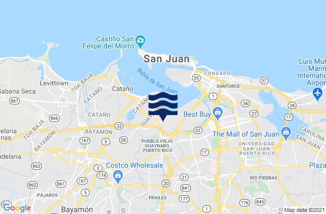 Mapa da tábua de marés em Monacillo Barrio, Puerto Rico