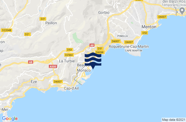 Mapa da tábua de marés em Monaco