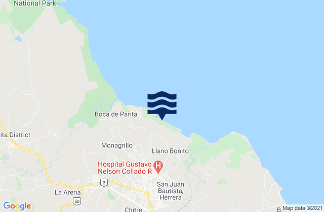 Mapa da tábua de marés em Monagrillo, Panama