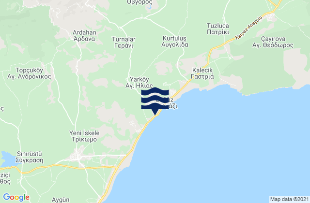 Mapa da tábua de marés em Monargá, Cyprus