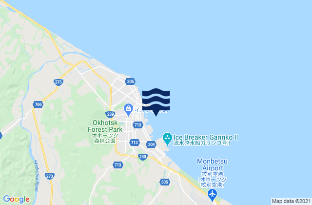 Mapa da tábua de marés em Monbetsu Byochi, Japan