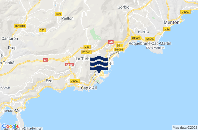 Mapa da tábua de marés em Moneghetti, Monaco