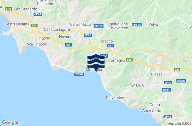 Mapa da tábua de marés em Moneglia, Italy