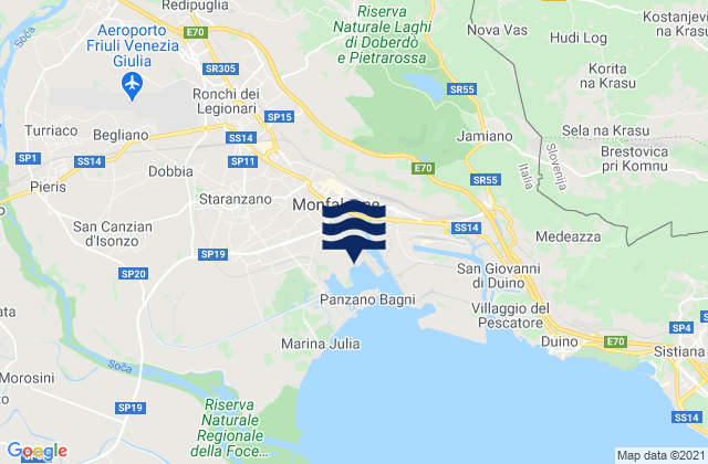 Mapa da tábua de marés em Monfalcone, Italy