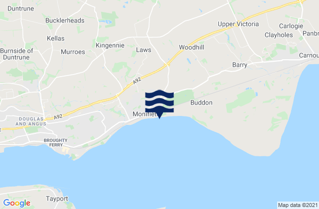 Mapa da tábua de marés em Monifieth Sands Beach, United Kingdom