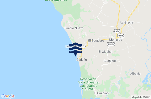 Mapa da tábua de marés em Monjarás, Honduras