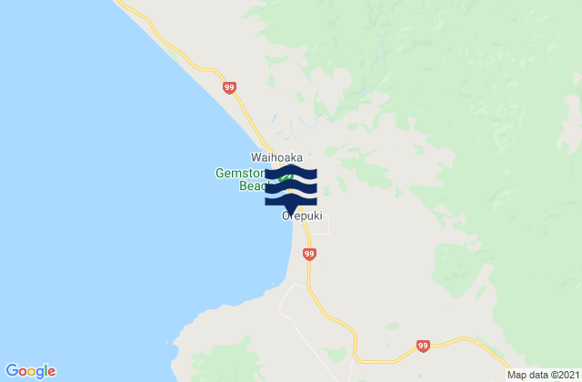 Mapa da tábua de marés em Monkey Island, New Zealand