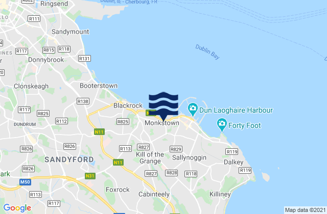 Mapa da tábua de marés em Monkstown, Ireland