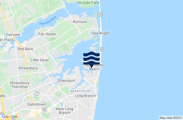 Mapa da tábua de marés em Monmouth Beach, United States