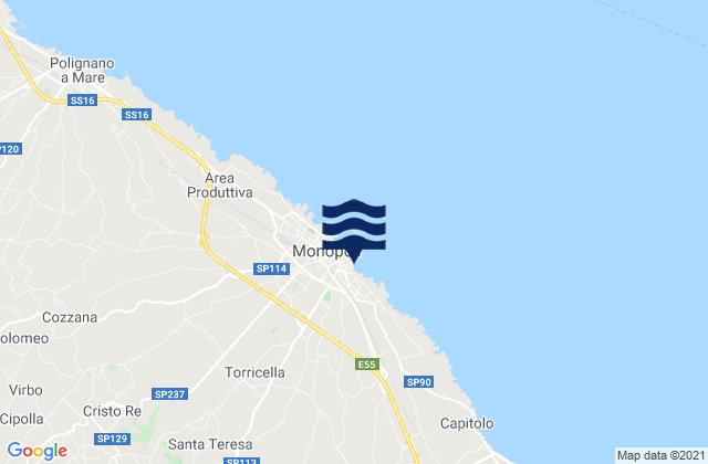 Mapa da tábua de marés em Monopoli, Italy