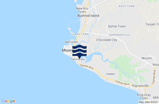 Mapa da tábua de marés em Monrovia, Liberia