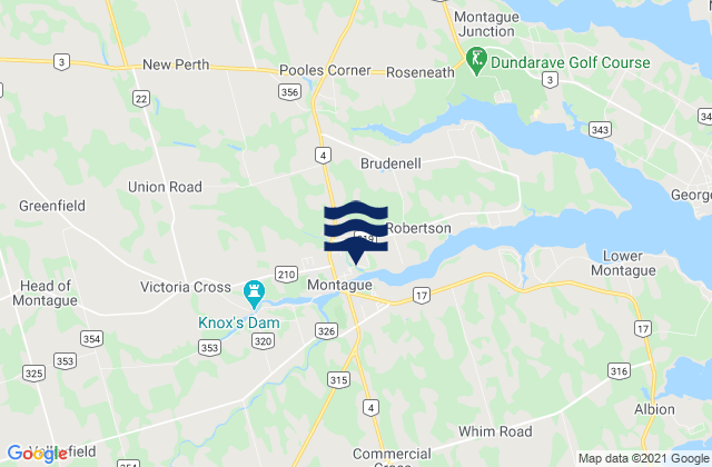 Mapa da tábua de marés em Montague, Canada