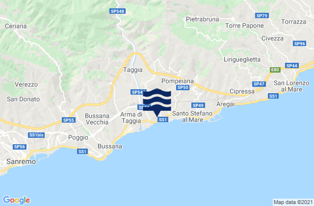 Mapa da tábua de marés em Montalto Ligure, Italy