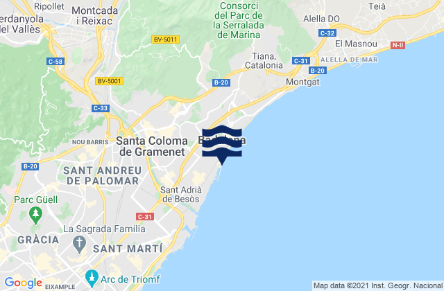 Mapa da tábua de marés em Montcada i Reixac, Spain