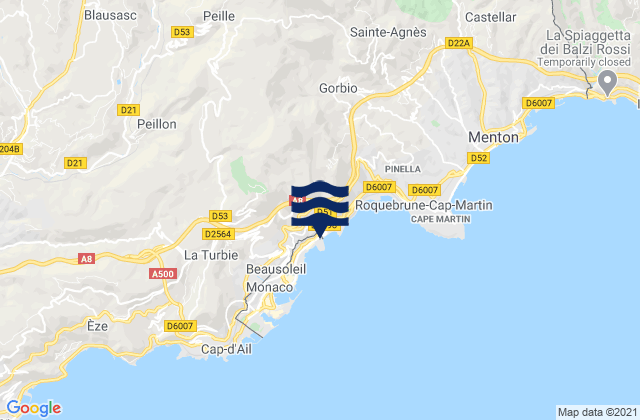 Mapa da tábua de marés em Monte-Carlo, France