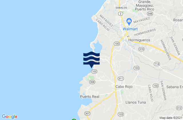 Mapa da tábua de marés em Monte Grande, Puerto Rico