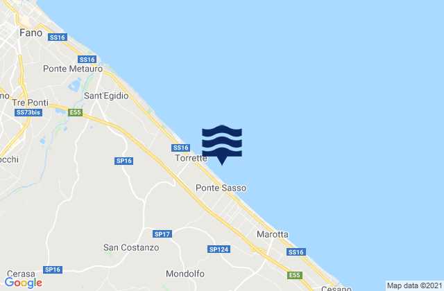 Mapa da tábua de marés em Monte Porzio, Italy