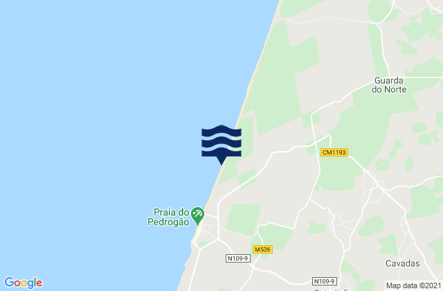Mapa da tábua de marés em Monte Redondo, Portugal