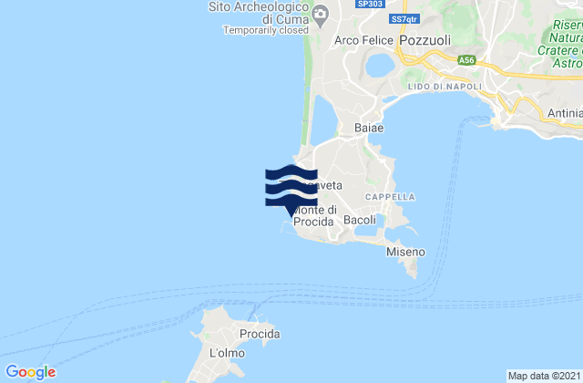 Mapa da tábua de marés em Monte di Procida, Italy