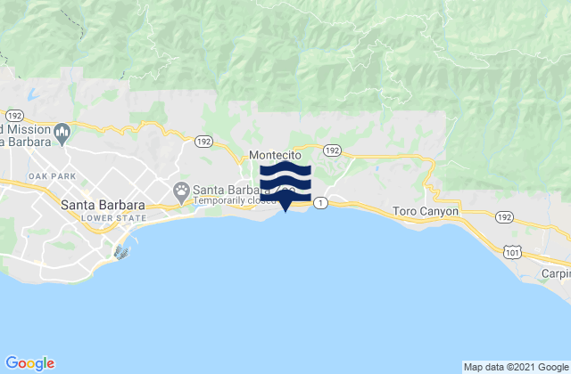 Mapa da tábua de marés em Montecito, United States