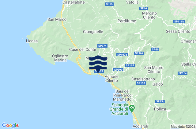 Mapa da tábua de marés em Montecorice, Italy