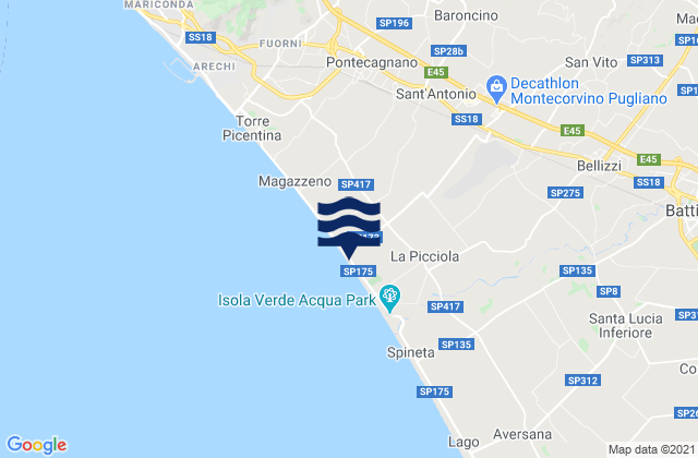 Mapa da tábua de marés em Montecorvino Rovella, Italy