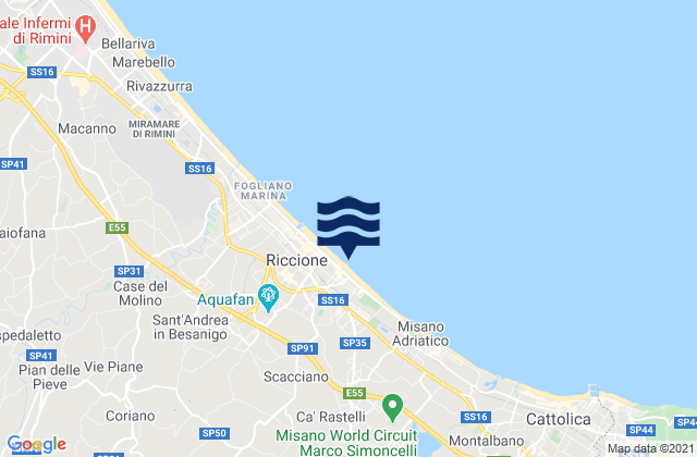 Mapa da tábua de marés em Montefiore Conca, Italy