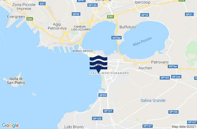 Mapa da tábua de marés em Monteiasi, Italy