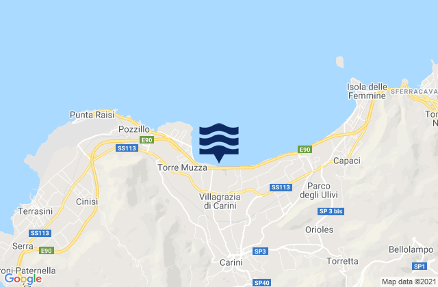 Mapa da tábua de marés em Montelepre, Italy