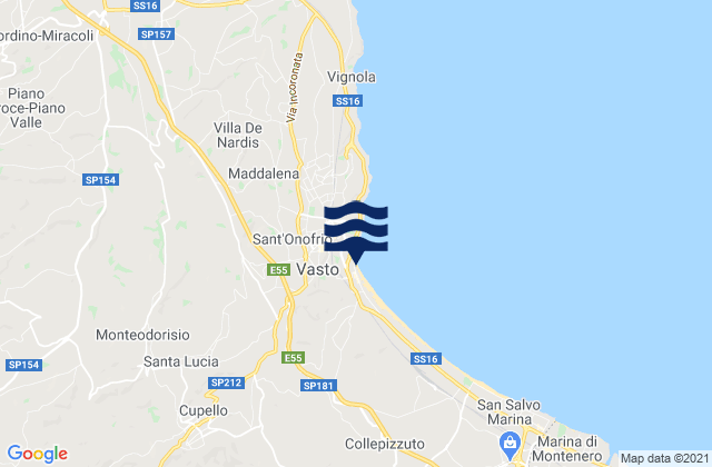 Mapa da tábua de marés em Monteodorisio, Italy