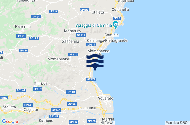 Mapa da tábua de marés em Montepaone, Italy