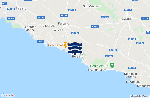 Mapa da tábua de marés em Monteparano, Italy