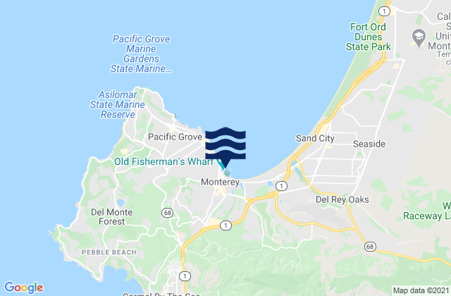 Mapa da tábua de marés em Monterey, United States