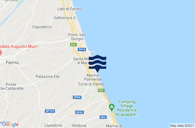 Mapa da tábua de marés em Monterubbiano, Italy