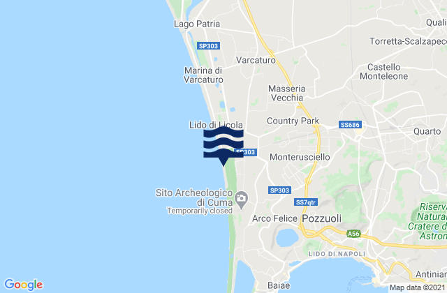 Mapa da tábua de marés em Monterusciello, Italy
