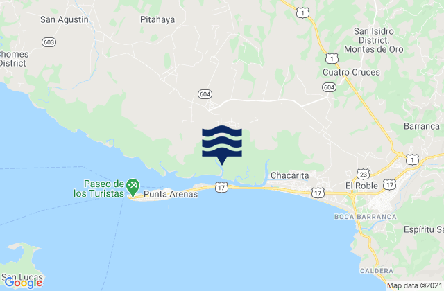 Mapa da tábua de marés em Montes de Oro, Costa Rica