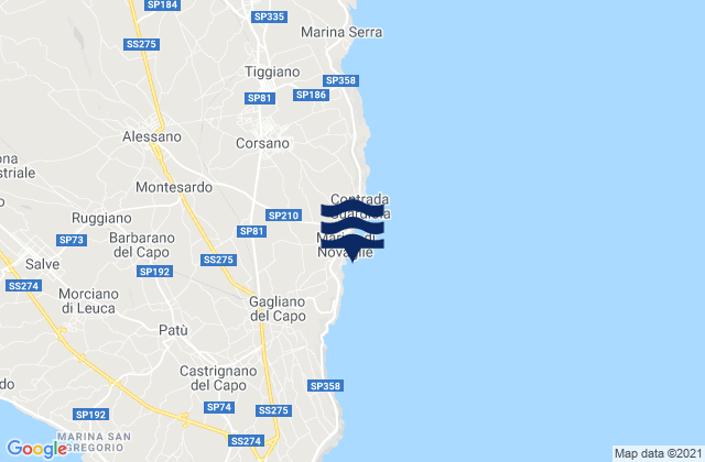 Mapa da tábua de marés em Montesardo, Italy