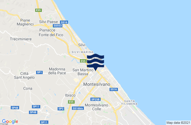 Mapa da tábua de marés em Montesilvano Marina, Italy