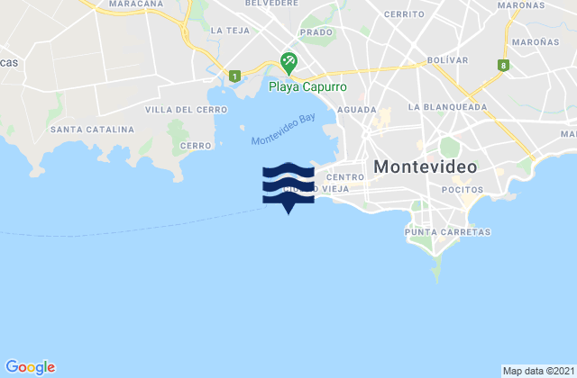 Mapa da tábua de marés em Montevideo, Argentina