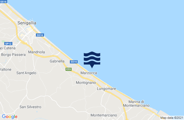 Mapa da tábua de marés em Montignano-Marzocca, Italy