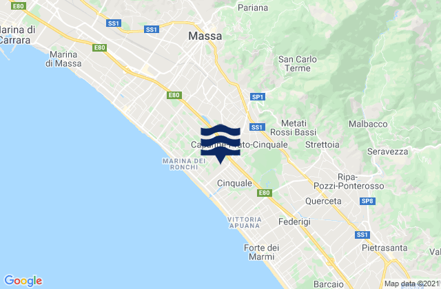 Mapa da tábua de marés em Montignoso, Italy