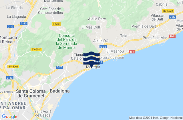 Mapa da tábua de marés em Montmeló, Spain