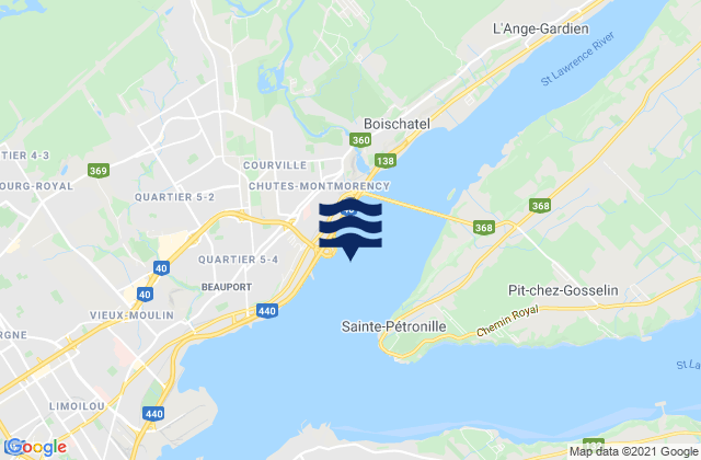 Mapa da tábua de marés em Montmorency, Canada