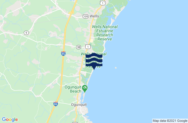 Mapa da tábua de marés em Moody Beach, United States