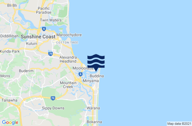 Mapa da tábua de marés em Mooloolaba Harbour, Australia