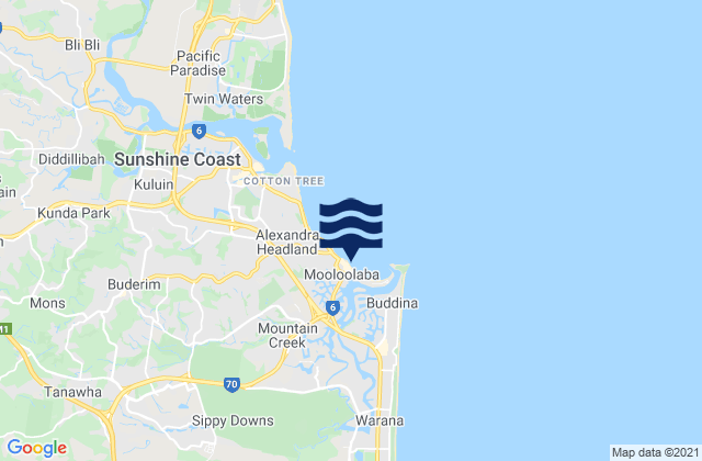 Mapa da tábua de marés em Mooloolaba, Australia