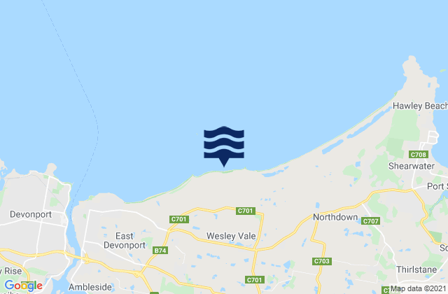 Mapa da tábua de marés em Moorland Beach, Australia