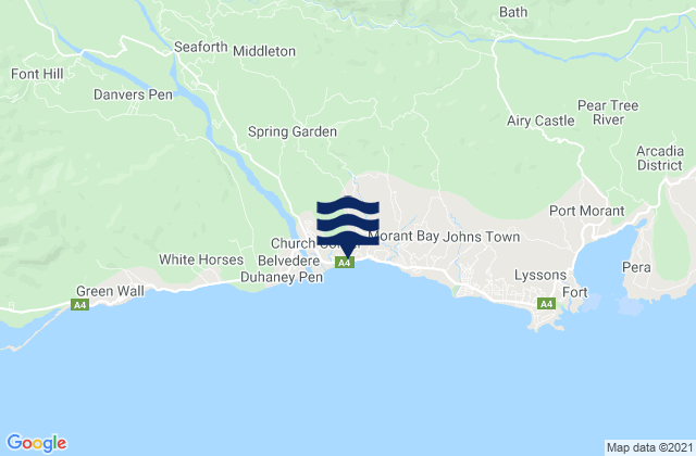 Mapa da tábua de marés em Morant Bay, Jamaica