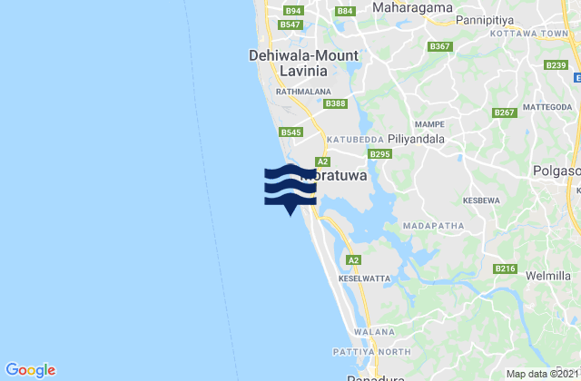 Mapa da tábua de marés em Moratuwa, Sri Lanka